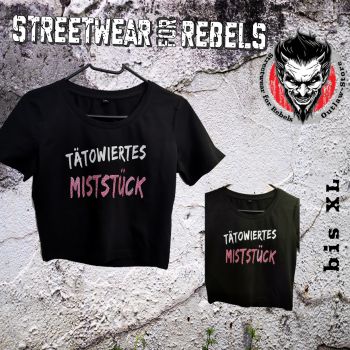 FRAUEN Halfshirt Crop Top - Tätowiertes Miststück ( glitzer )