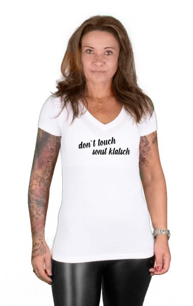 Slim Fit V-Neck-T - dont touch sonst klatsch